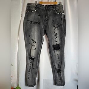 Ashley Stewart Black Graphic Skinny Jeans